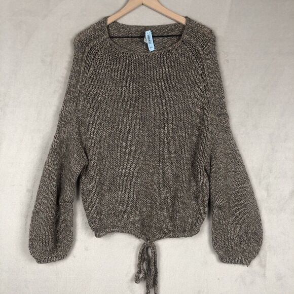 SOYER Alpaca Mohair Merino Wool Blend Sweater Sz S Brown Chunky Knit Drawstring - Picture 1 of 9